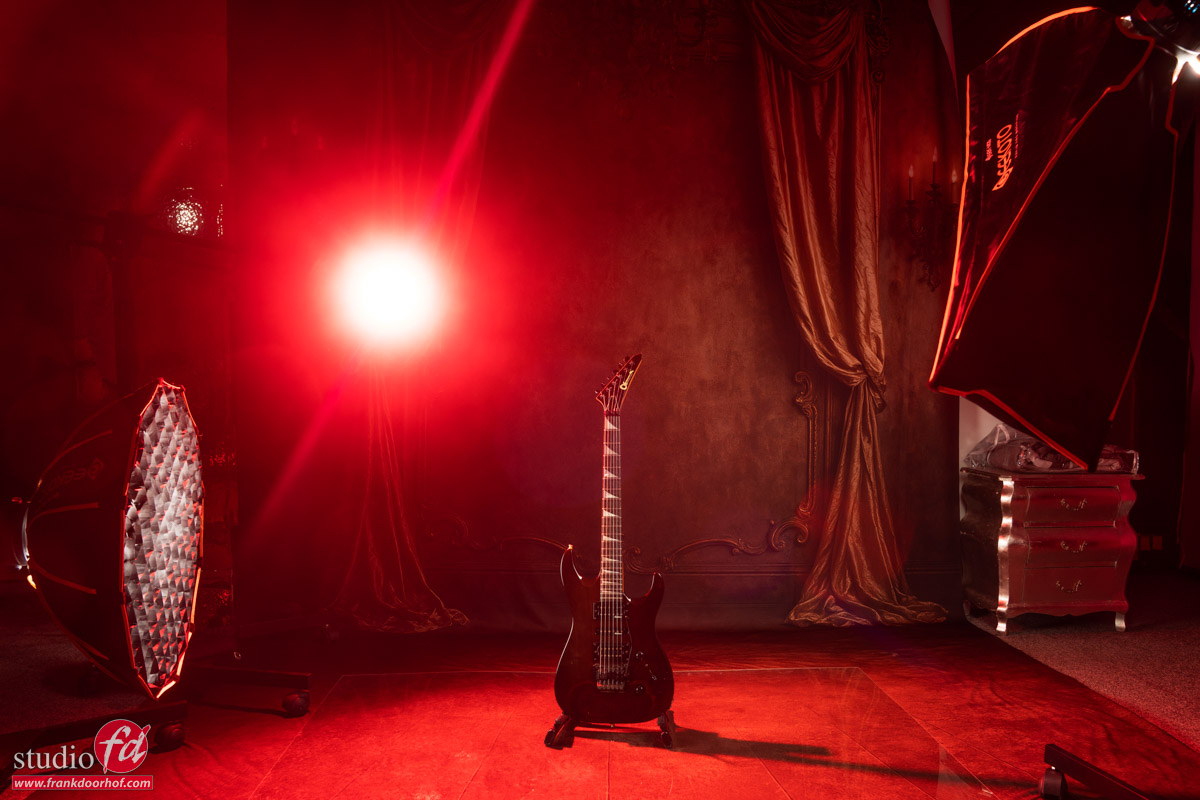 the lighting setup of shooing the vintage Charvel guitar