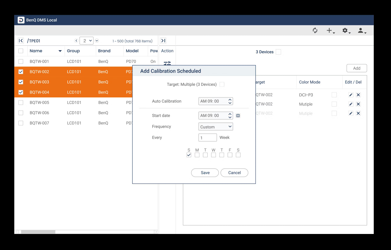 You can enter a calibration schedule in the BenQ PD2770U 