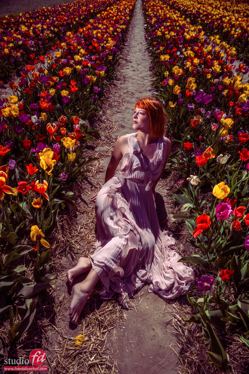 Portable Power: Lighting a Model in Tulip Fields